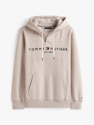 Tommy Logo Hoodie, Heathered Pebble