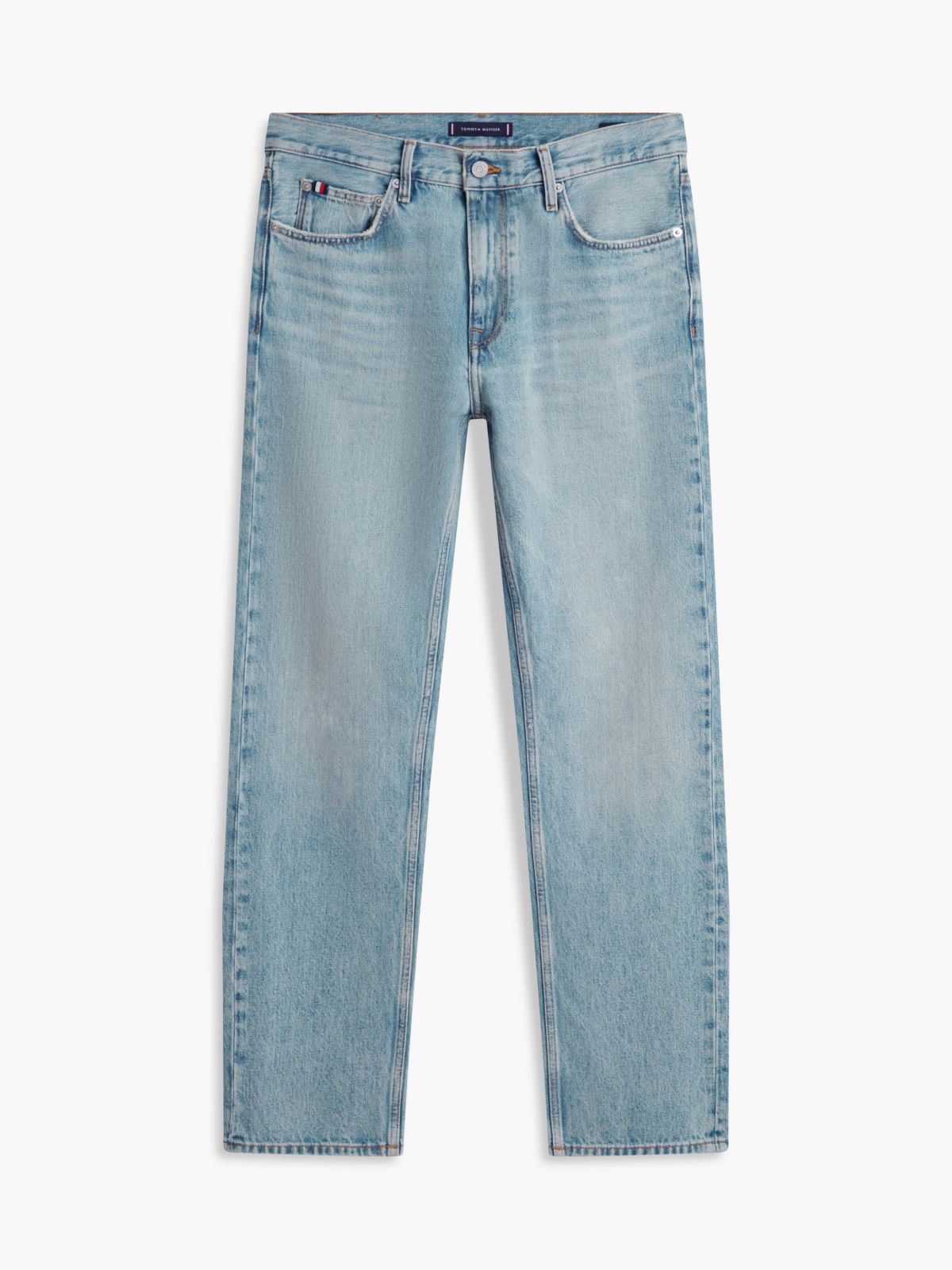 Distressed Regular Straight Jean — Light Wash Blue