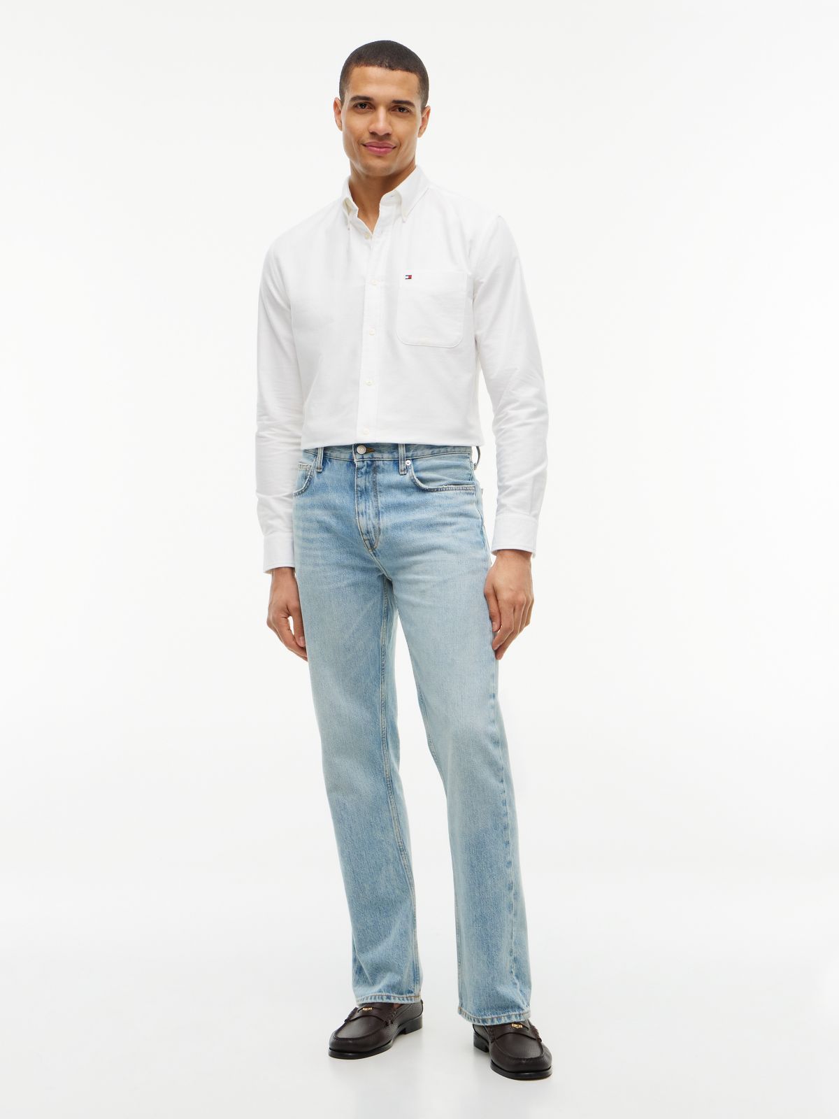 Distressed Regular Straight Jean — Light Wash Blue