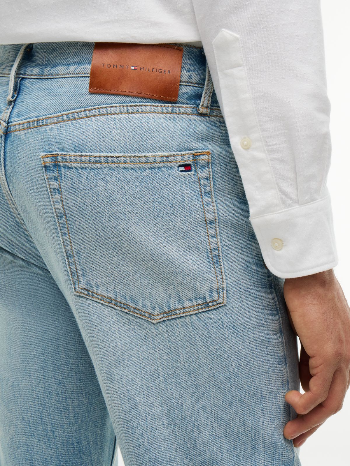 Distressed Regular Straight Jean — Light Wash Blue