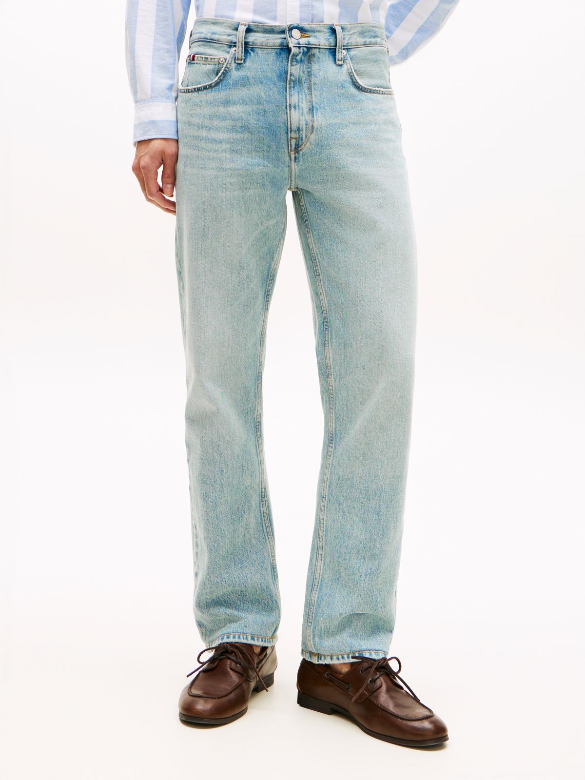Distressed Regular Straight Jean — Light Wash Blue