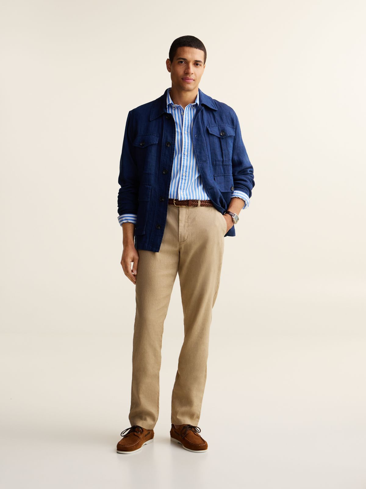 Linen-Blend Straight Chino — Batique Khaki