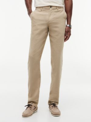 Linen-Blend Straight Chino, Batique Khaki