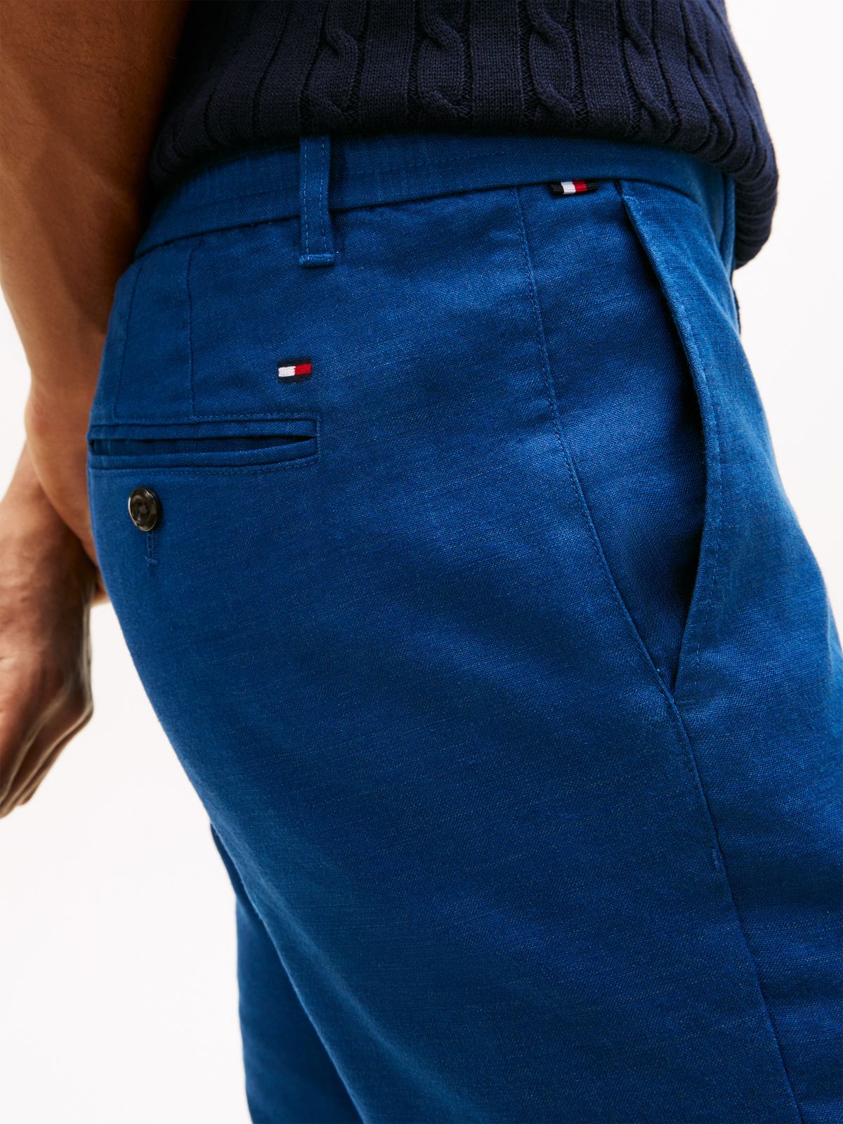 Linen-Blend Straight Chino — Blue