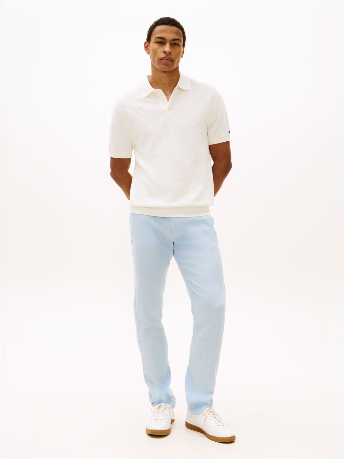 Linen-Blend Straight Chino — Blue Cloud