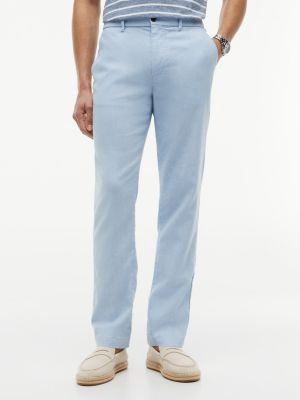 Linen-Blend Straight Chino, Blue Cloud