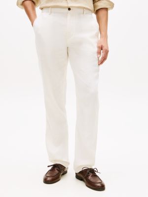 Linen-Blend Straight Chino, Ivory Petal