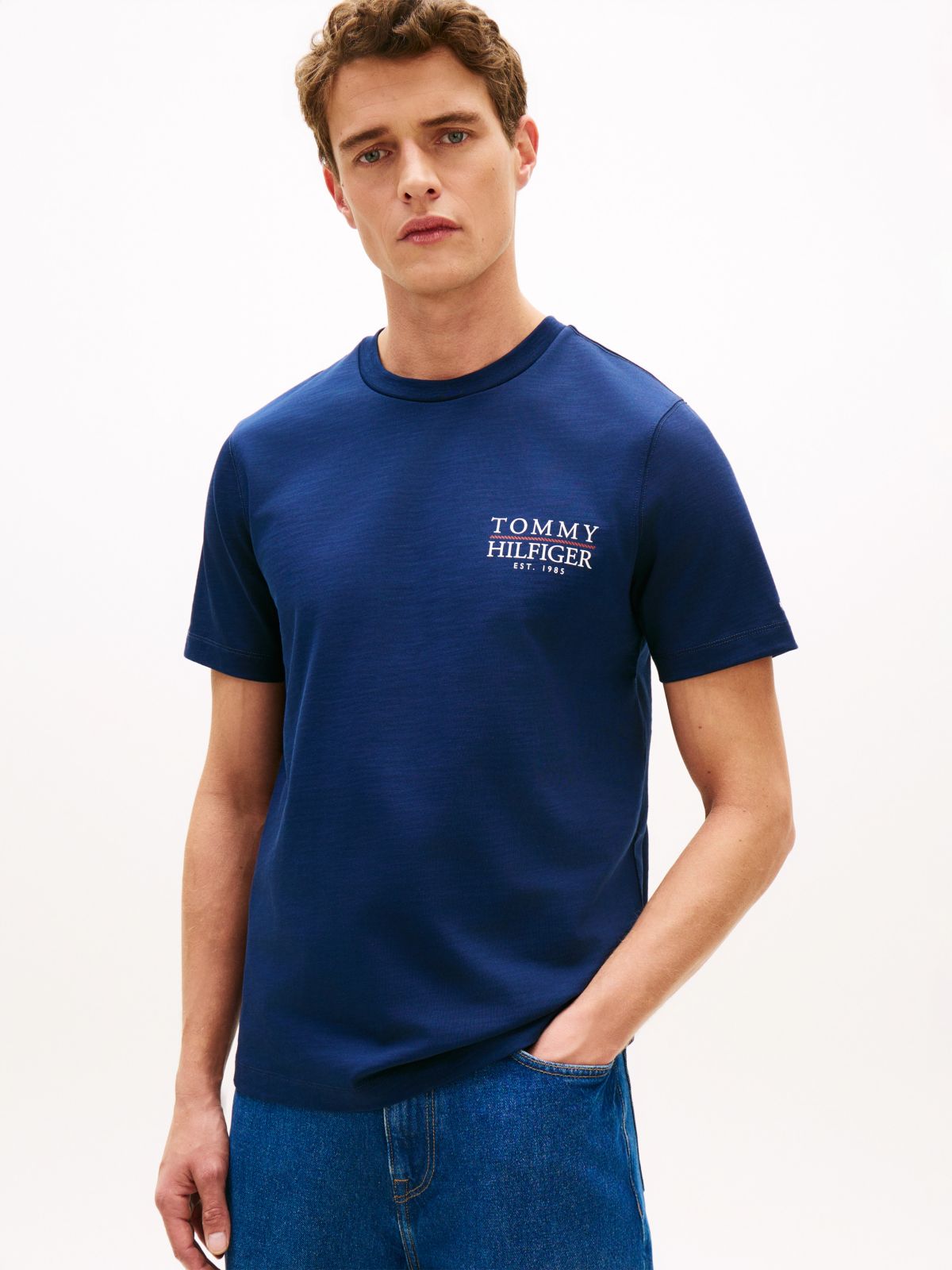 Back Logo Graphic Slub Cotton T-Shirt — Light Navy