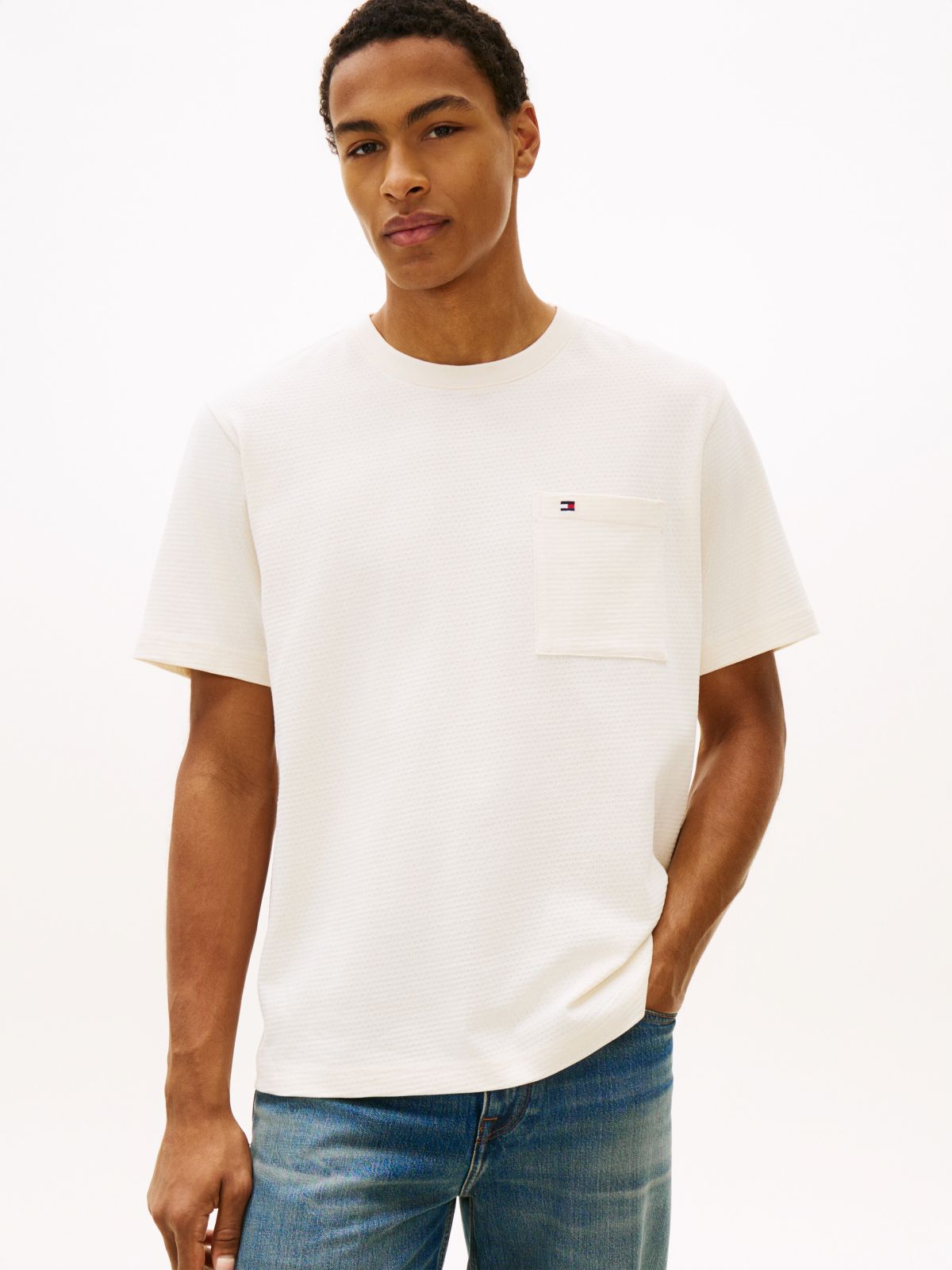 Mesh Jersey Pocket T-Shirt — Ivory Petal