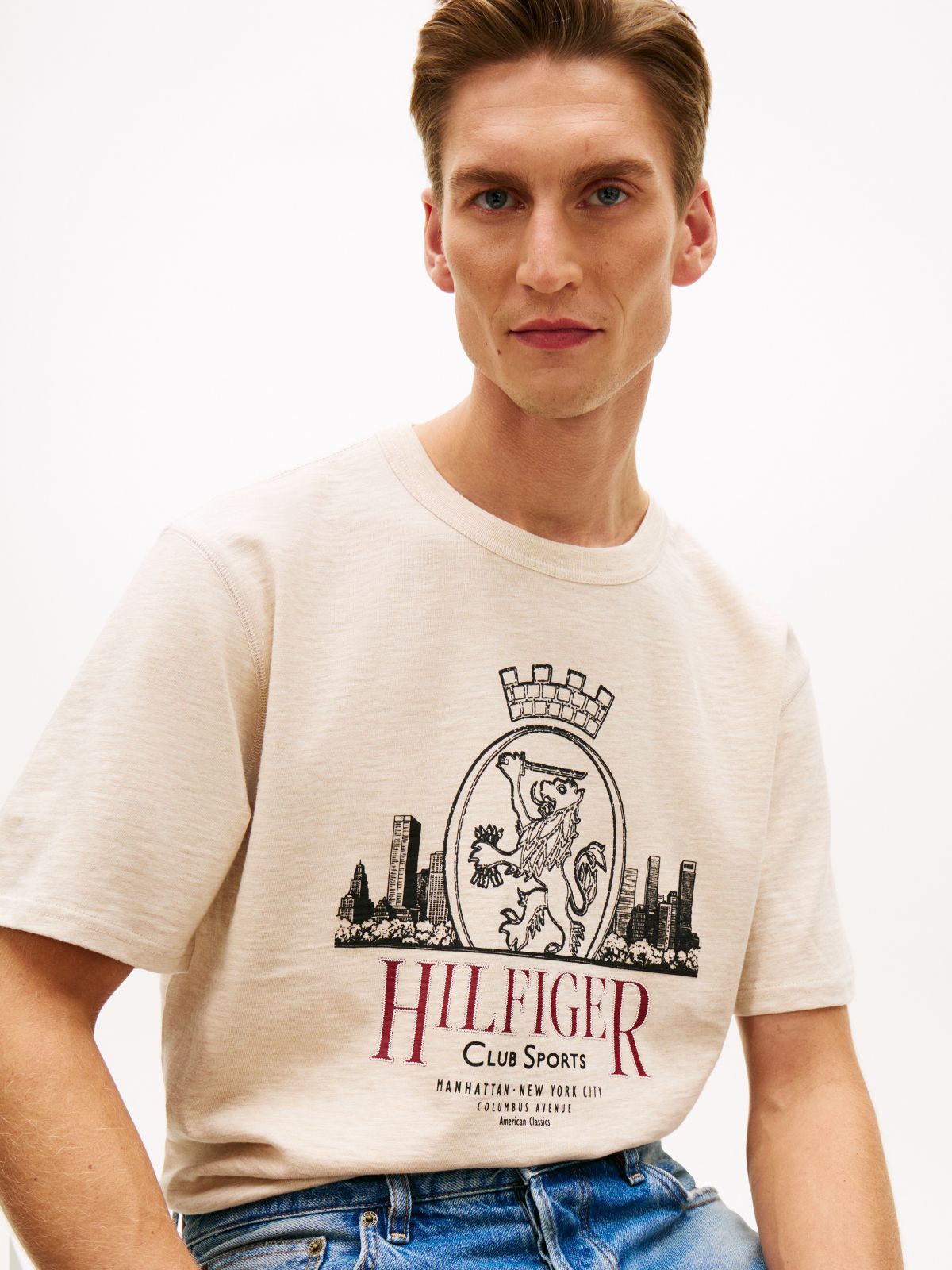 Hilfiger Crest Graphic Slub T-Shirt — Heathered Oatmilk