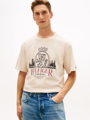 Hilfiger Crest Graphic Slub T-Shirt, Heathered Oatmilk