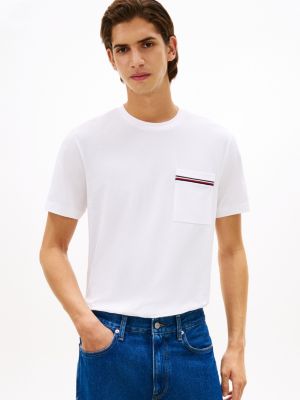 Signature Stripe Pocket Pique T-Shirt, White
