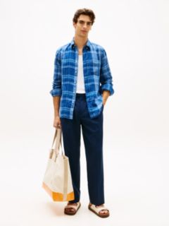 Regular Fit Madras Check Linen Shirt — Brisk Blue Check 3