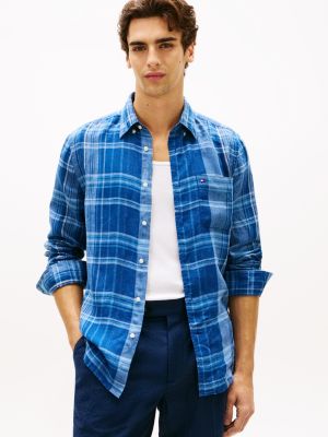Regular Fit Madras Check Linen Shirt, Brisk Blue Check