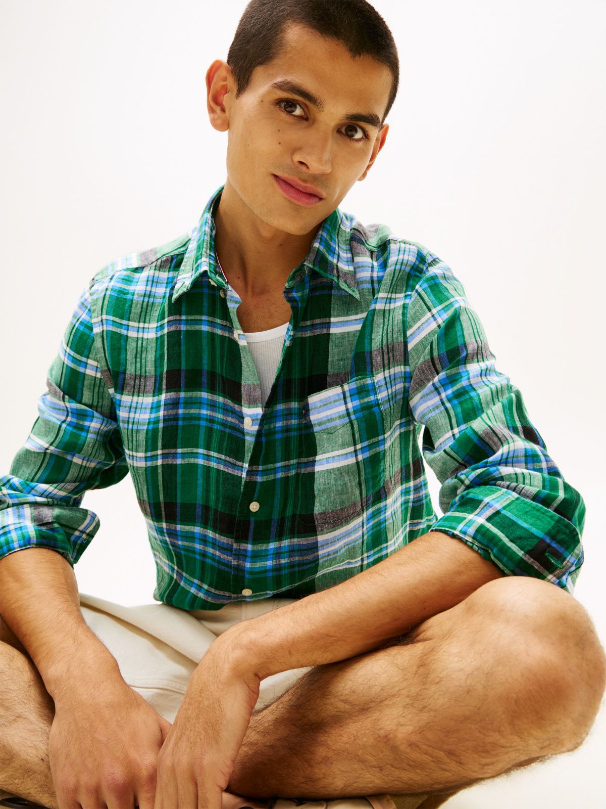 Regular Fit Madras Check Linen Shirt — Nouveau Green Check