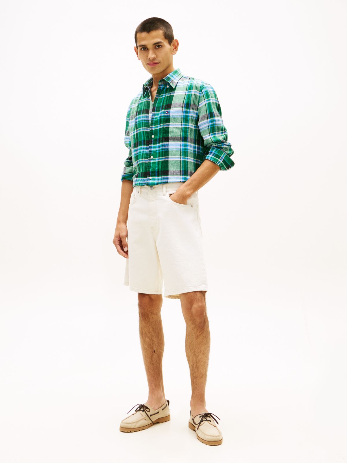 Regular Fit Madras Check Linen Shirt — Nouveau Green Check