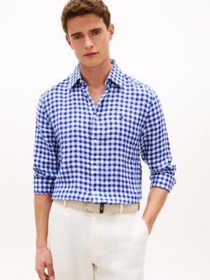Regular Fit Gingham Linen Shirt, Wedge Blue/White Check