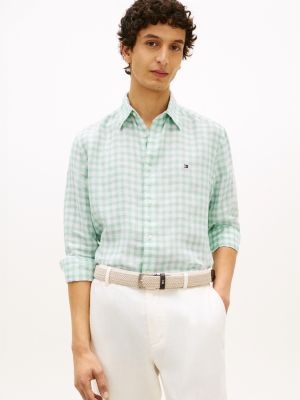 Regular Fit Gingham Linen Shirt, Crushed Mint/White Check