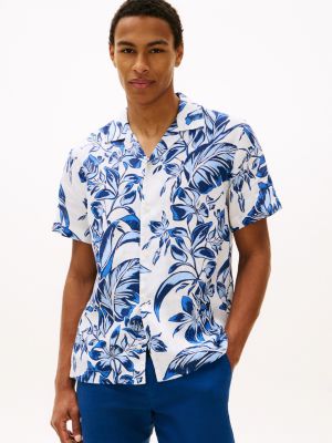Tropical Print Linen Camp Shirt