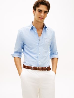 Regular Fit Stripe Pocket Oxford Shirt, Light Blue