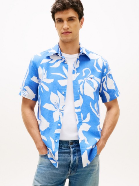 Мужские рубашки Tommy Hilfiger Tropical Print Cotton-Linen Blend Shirt