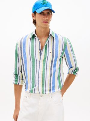 Regular Bold Stripe Linen-Blend Shirt, Nouveau Green/Multi Stripe