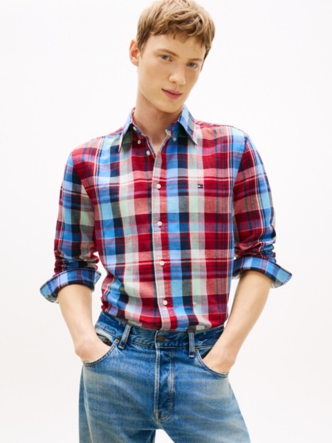 Мужские рубашки Tommy Hilfiger Regular Madras Check Linen-Blend Shirt