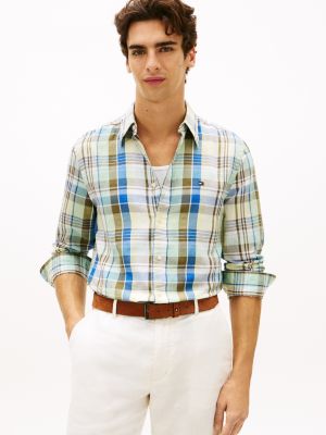 Regular Madras Check Linen-Blend Shirt, Citronella Check