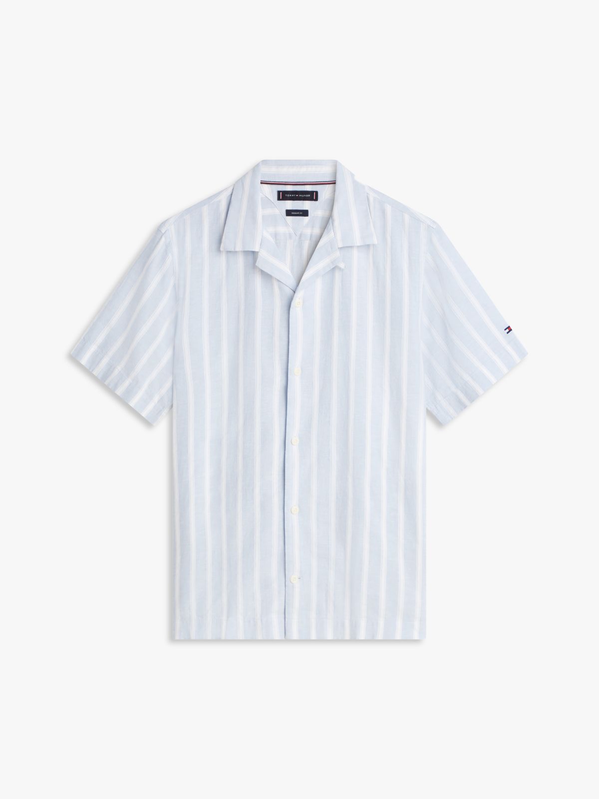 Striped Cotton-Linen Blend Camp Shirt — Sweet Blue Stripe