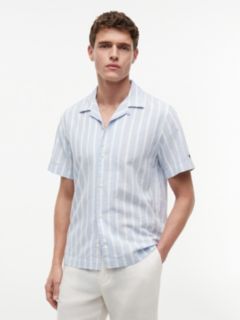 Striped Cotton-Linen Blend Camp Shirt — Sweet Blue Stripe 1