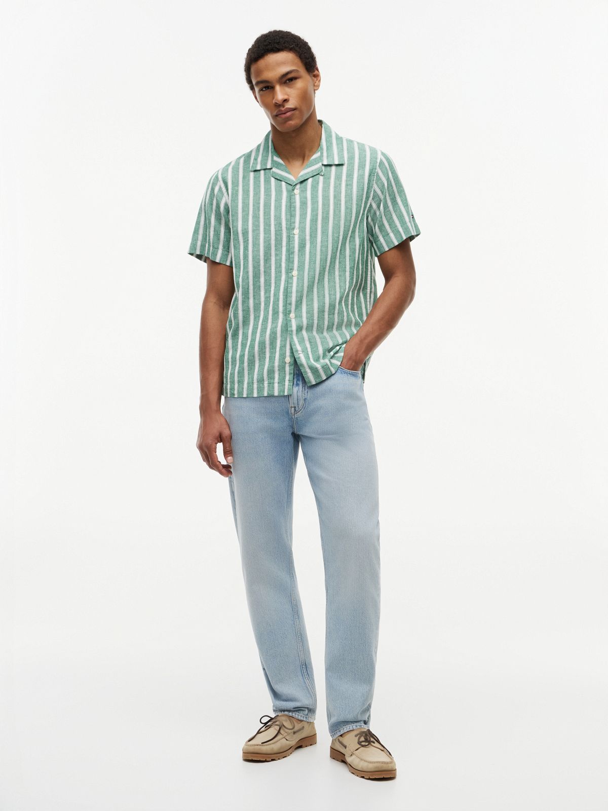 Striped Cotton-Linen Blend Camp Shirt — Nouveau Green Stripe