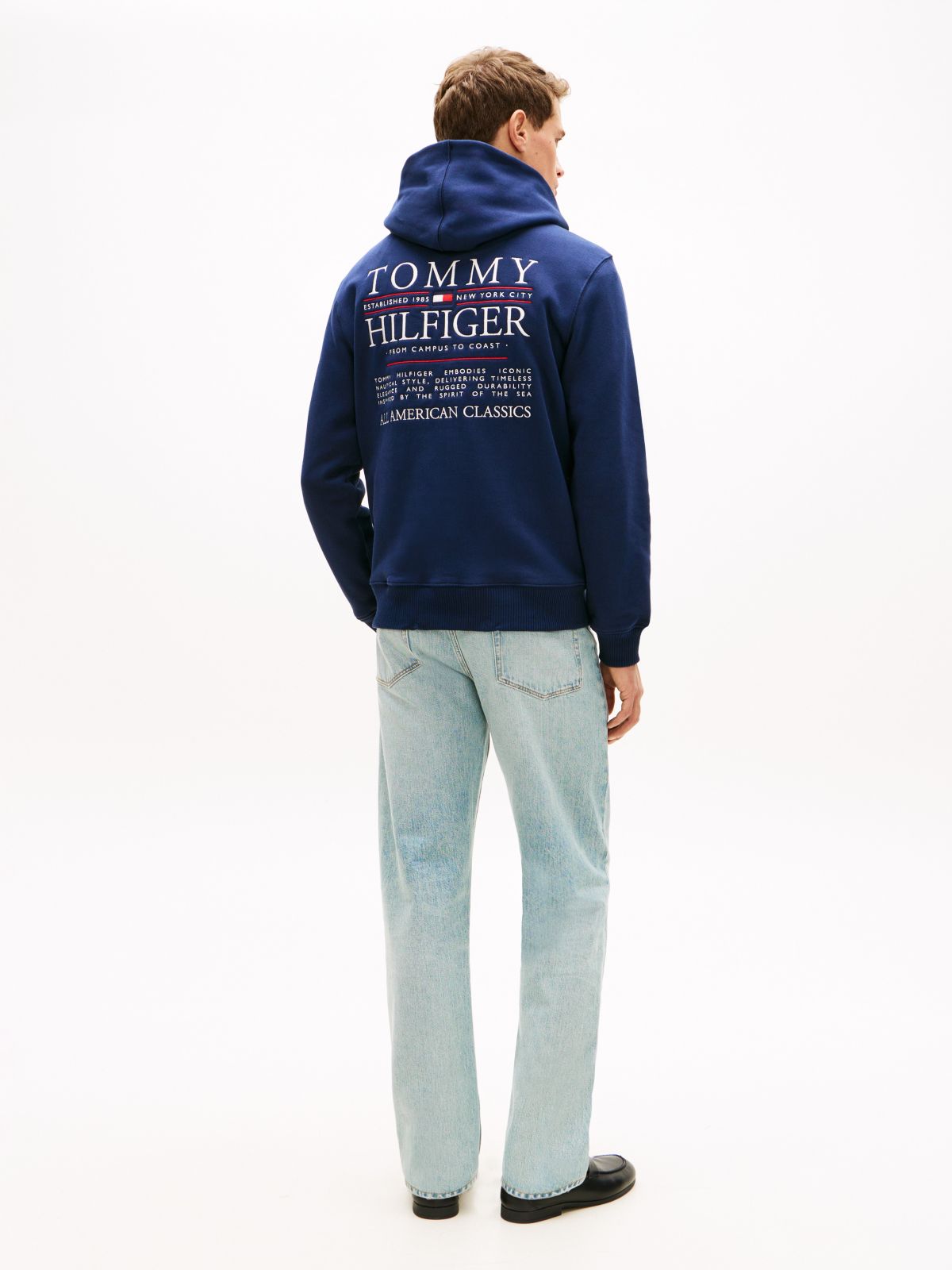 Embroidered Monotype Logo Hoodie — Light Navy