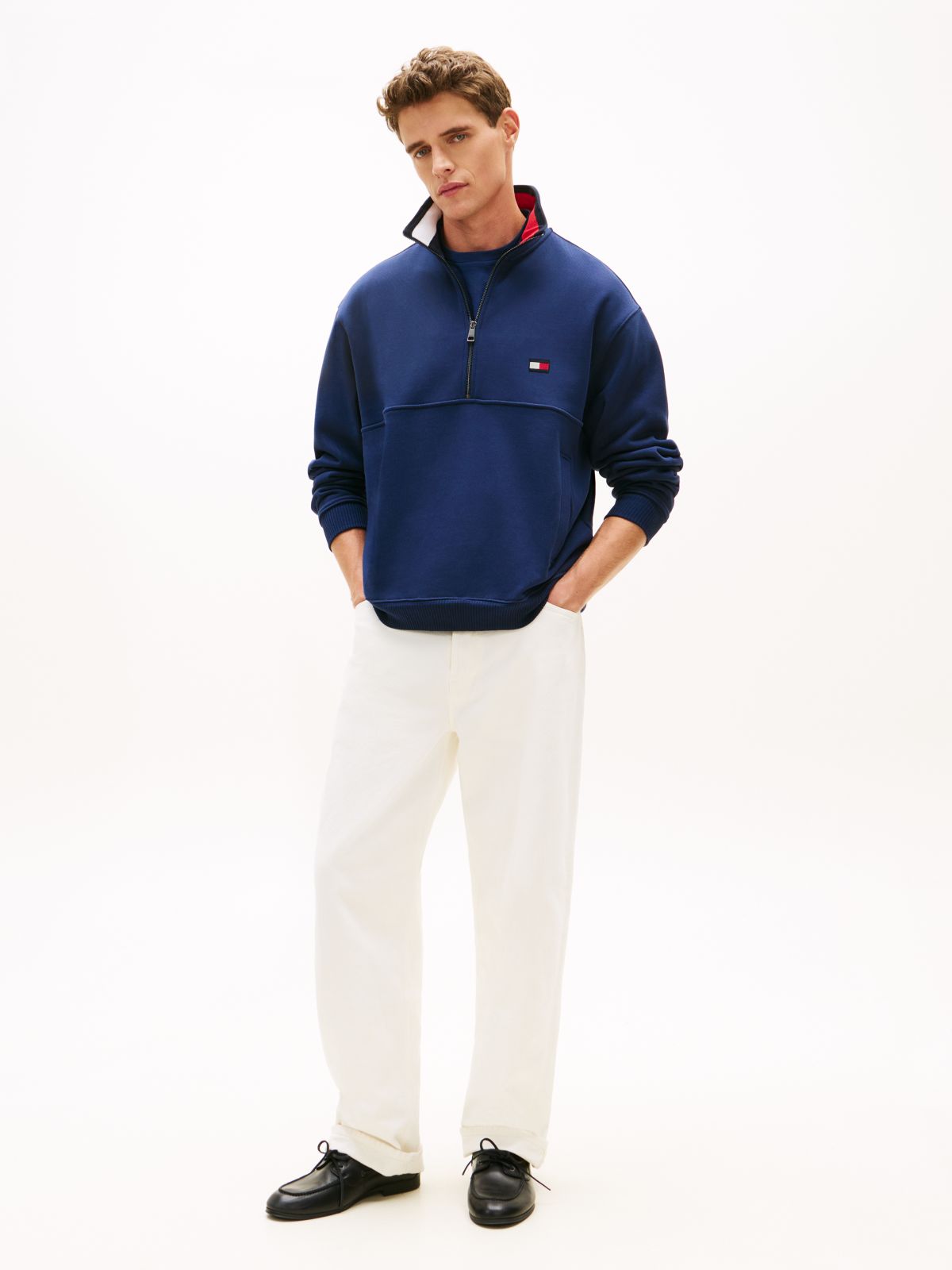 Flag Logo Quarter-Zip Sweatshirt — Light Navy
