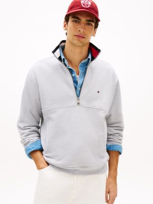 Flag Logo Quarter-Zip Sweatshirt, Light Grey Heather