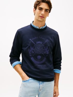 Tonal Club Logo Intechno Knit Sweatshirt, Navy