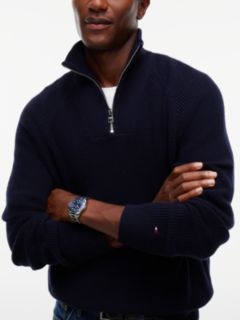 Fisherman Knit Quarter-Zip Sweater — Navy Blue 4