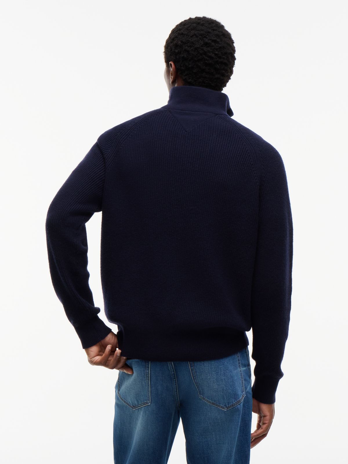 Fisherman Knit Quarter-Zip Sweater — Navy Blue
