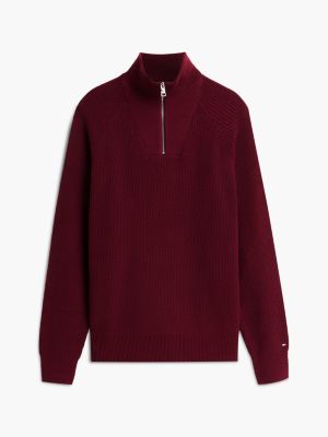 Мужской свитер Tommy Hilfiger Fisherman Knit Quarter-Zip, цвет: Бордовый — фото 5
