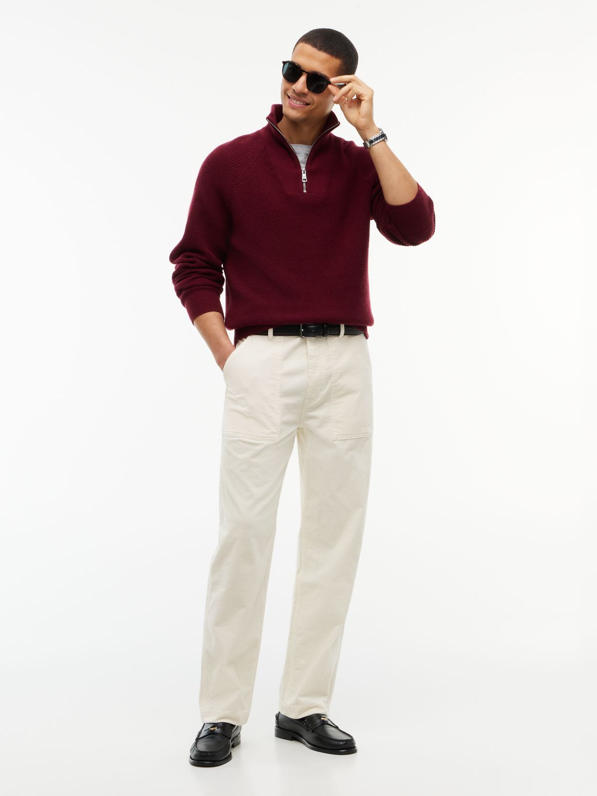 Fisherman Knit Quarter-Zip Sweater — Burgundy