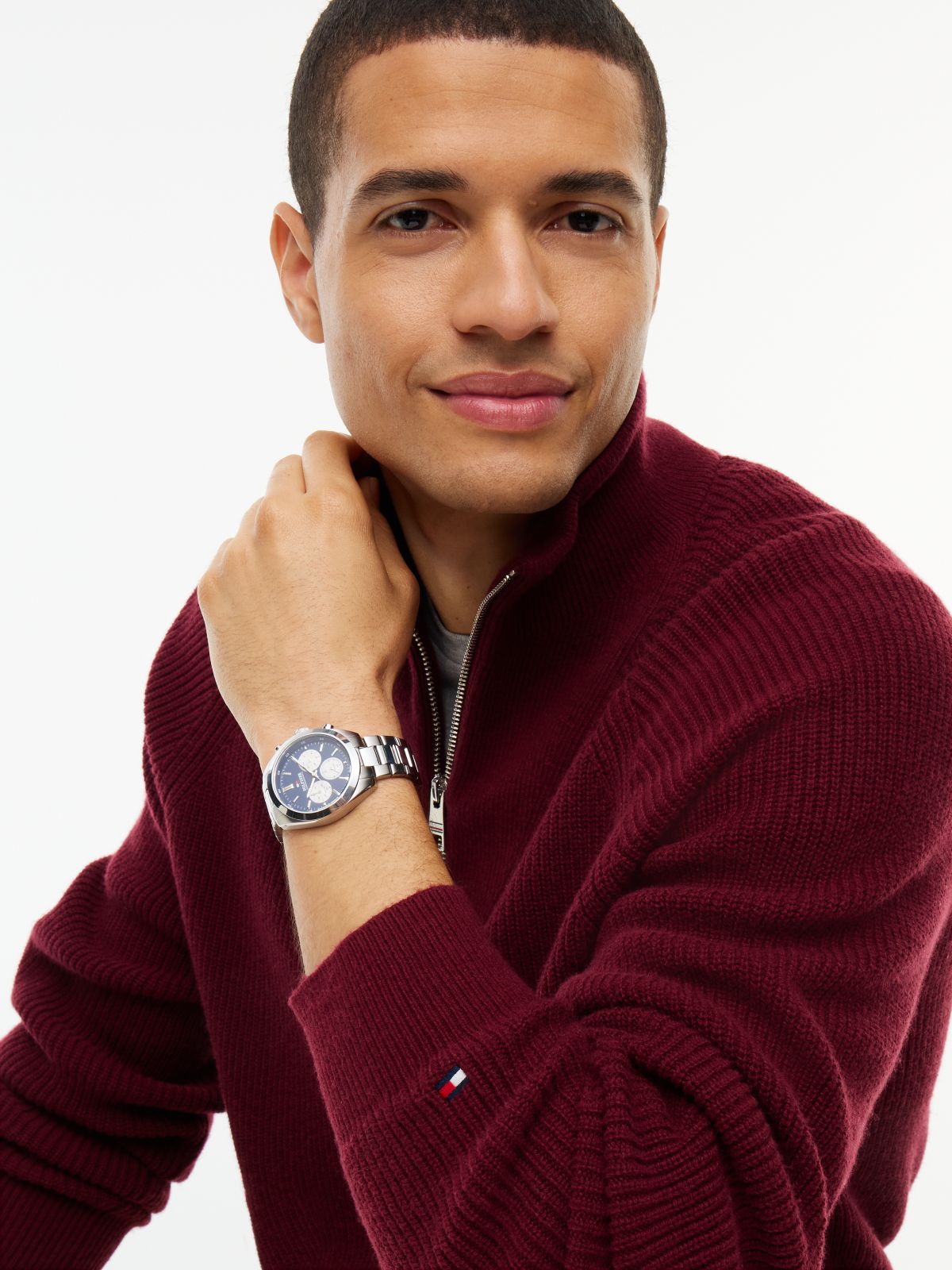 Fisherman Knit Quarter-Zip Sweater — Burgundy