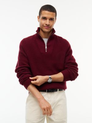 Fisherman Knit Quarter-Zip Sweater, Burgundy