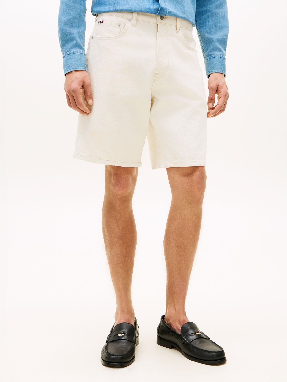 Regular Fit Garment-Dyed Denim Short — Ivory Petal