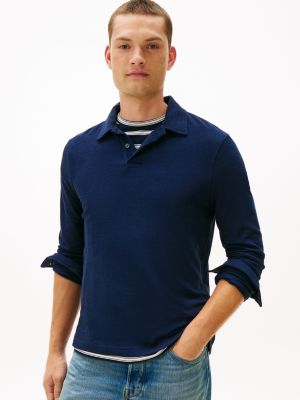 Regular Fit Long-Sleeve Terry Polo, Dark Navy
