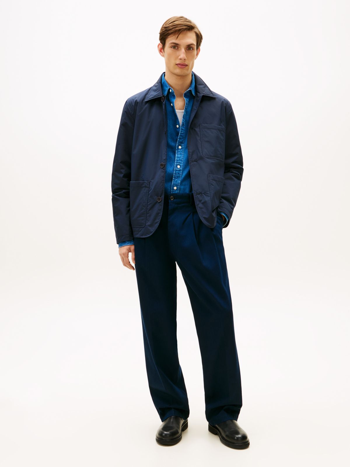Water-Repellent Packable Chore Jacket — Navy