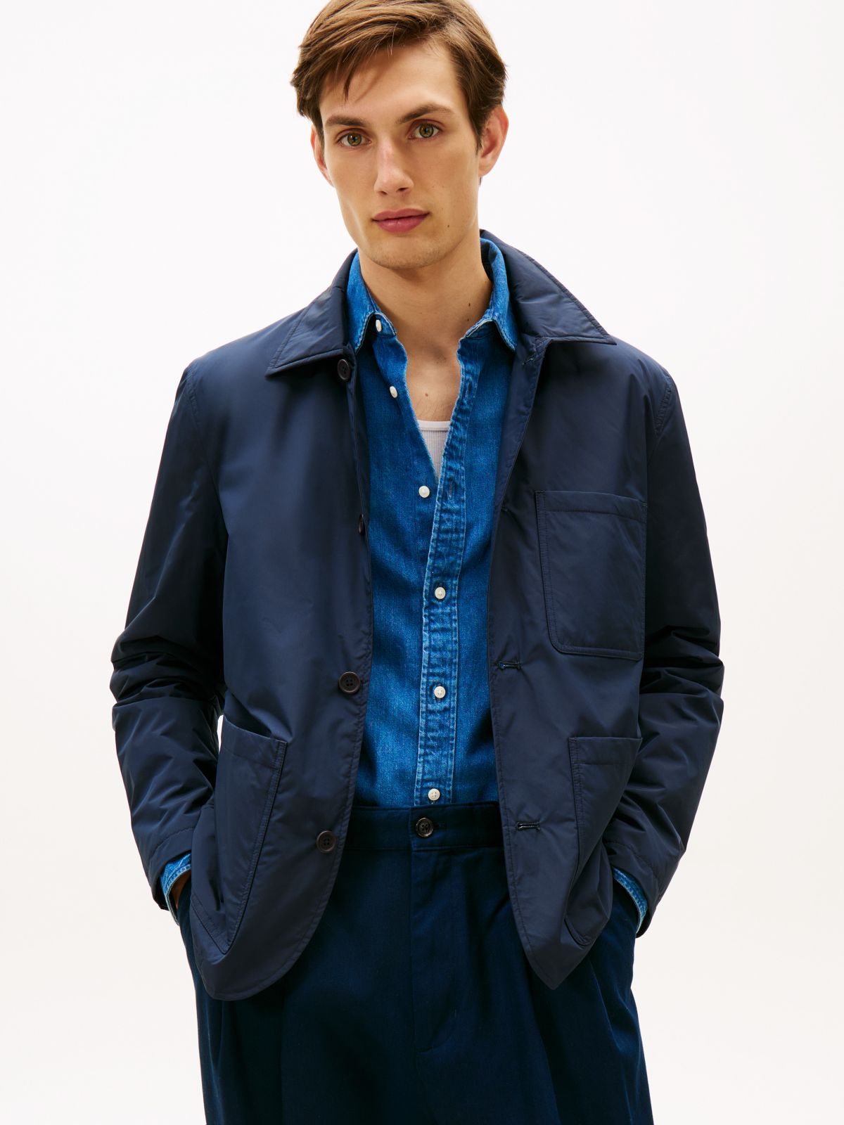 Water-Repellent Packable Chore Jacket — Navy