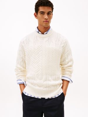 Cable Knit Wool-Blend Sweater, Ivory Petal