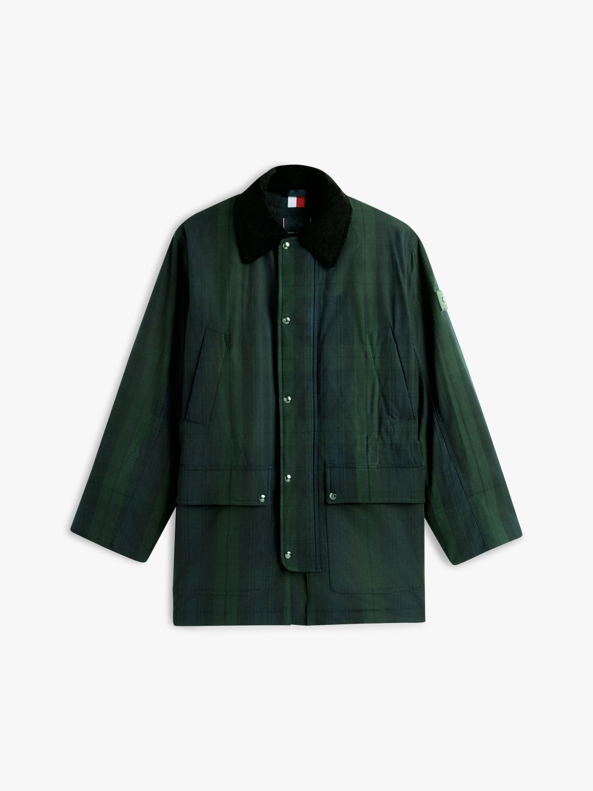 Relaxed Padded Waxed Tartan Barn Coat — Blue/Green Multi