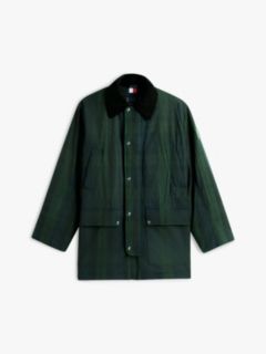 Relaxed Padded Waxed Tartan Barn Coat — Blue/Green Multi 7