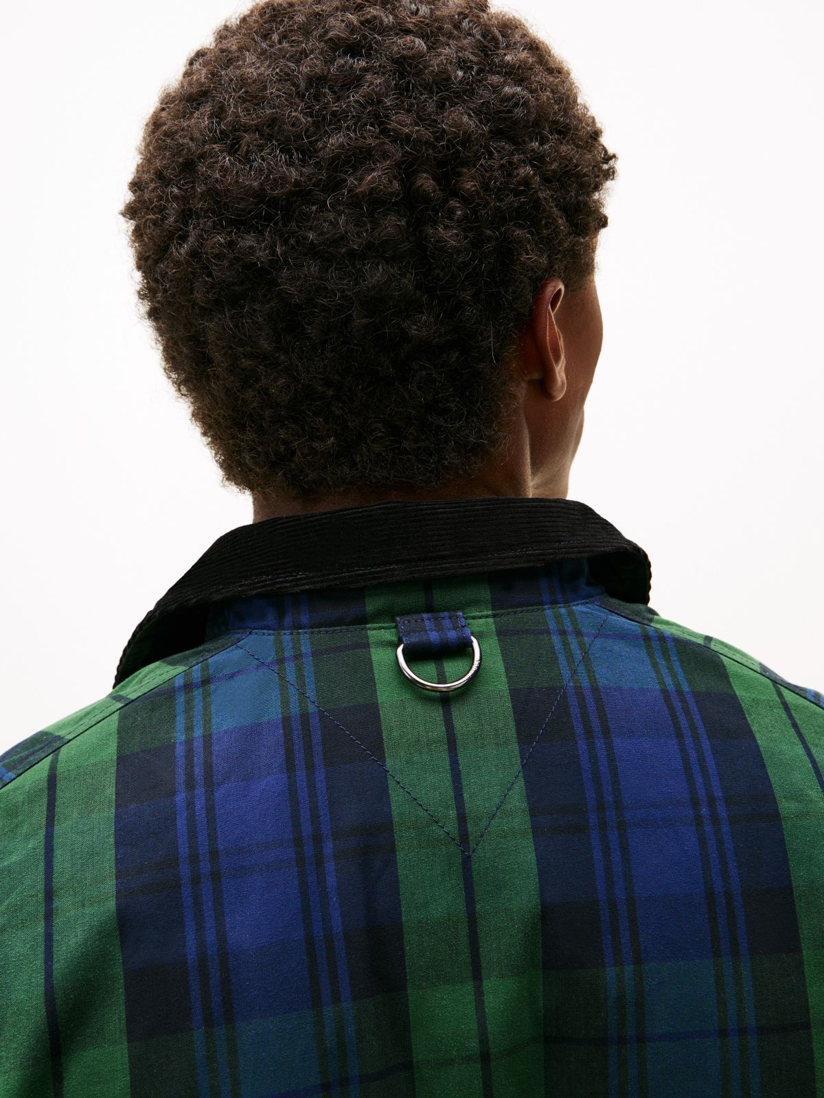 Relaxed Padded Waxed Tartan Barn Coat — Blue/Green Multi