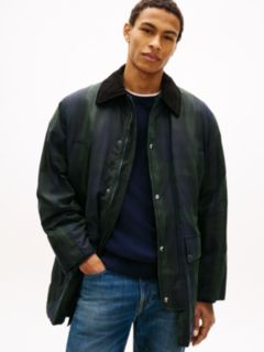 Relaxed Padded Waxed Tartan Barn Coat — Blue/Green Multi 1